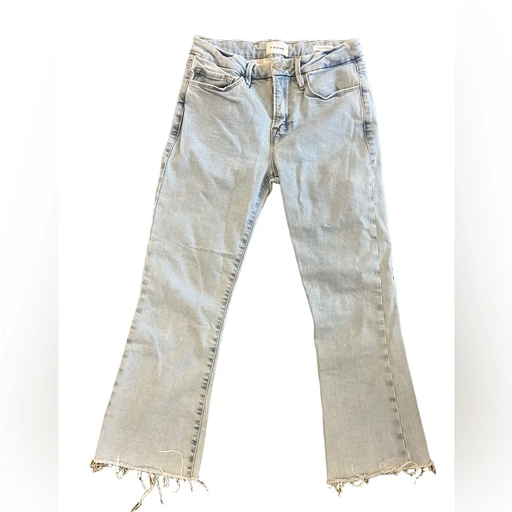 Frame Le Crop Mini Boot jeans light wash frayed hem size 27